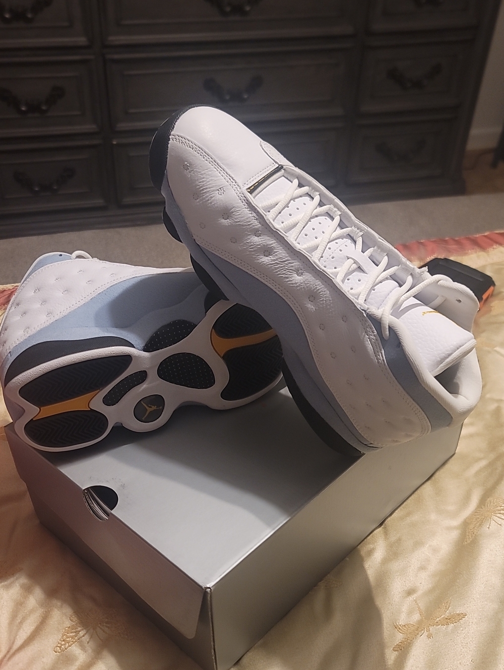 Air Jordan 13 Men's White and Light Blue Retro Sneakers